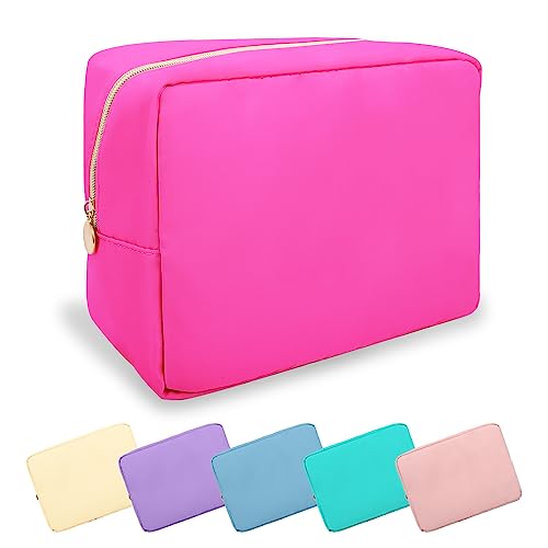 UIXIZQ Large Bubblegum Makeup Bag - Waterproof Nylon Cosmetic & Travel Organizer for Women