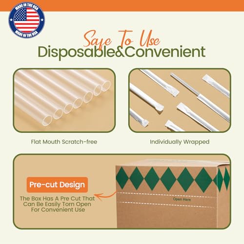 Clear Disposable Plastic Straws - 500 Individually Wrapped 7.8" Long