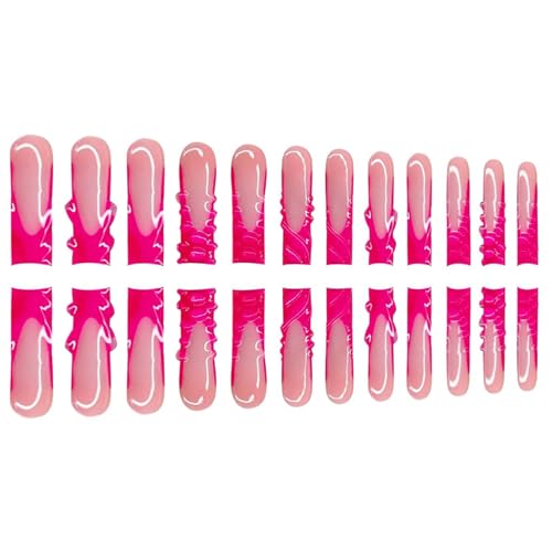RUOKEXIN Long Press on Nails C7C27 French Tip Fake Nails Red Sparkly 3D Designs, Square, 24Pcs