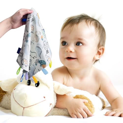 CREVENT Soft Security Blanket for Babies - 10"x10" Dinosaur Design