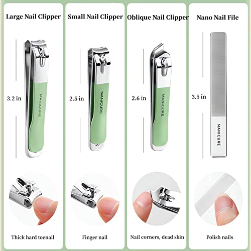 NEMIBAD 4-Piece Green Stainless Steel Manicure Set with Nail Clippers & Tools
