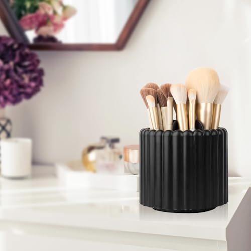 360° Rotating Makeup Brush Holder with 7 Removable Dividers - Black