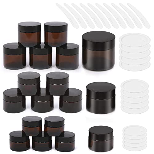 Wokape 40-Piece Amber Glass Jar Set with Lids and Spatulas for Cosmetics