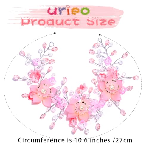 Urieo Pink Flower Crown Headband for Girls - Wedding Hair Accessory