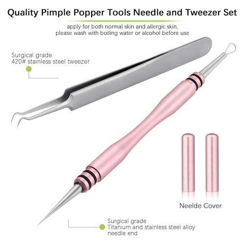 Pink Professional Facial Milia Blackhead Remover Tool Kit with Titanium Needle & Tweezers