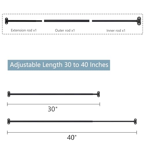 TYRON Adjustable French Door Curtain Rod 30-40 Inch Black