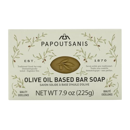 Papoutsanis Greek Olive Oil Soap Bars - Unscented & Hypoallergenic, 4-Pack