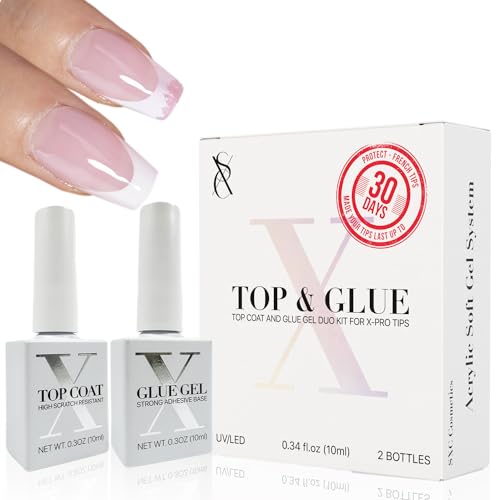 SXC Cosmetics X-Pro Tips Top Coat & Glue Gel Set for French Nails
