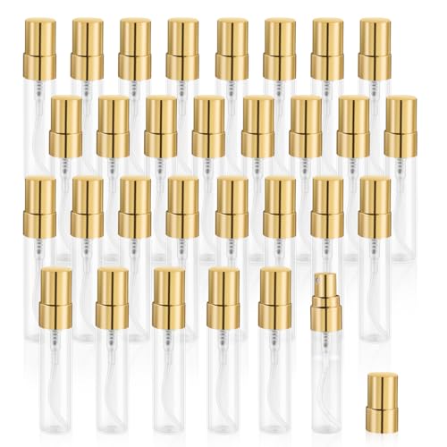 30 Pcs 5ml Glass Fine Mist Spray Bottles with Golden Lids for Travel