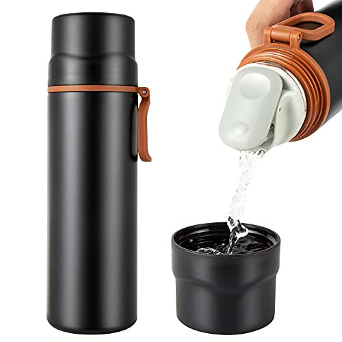 Insulated Stainless Steel Travel Mug with Handle - 15oz Leakproof Flask