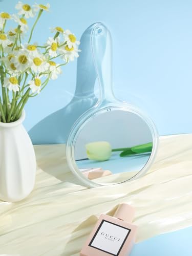 Macaki 8.3-Inch Hand Mirror with 5X Magnification, Transparent White