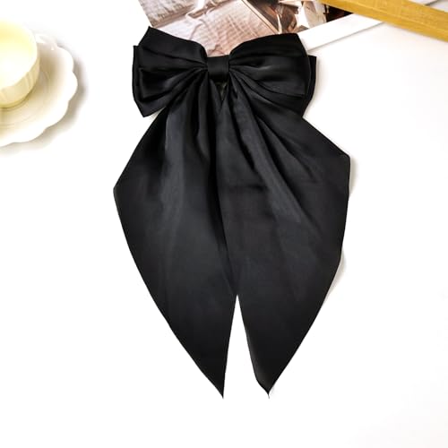 2-Pack Black Satin Hair Clips for Women & Girls – Long Tail Bow Alligator Barrettes