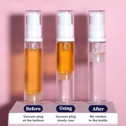 4 Pack 10ml Airless Pump Bottles for Travel - Refillable Toiletry Containers