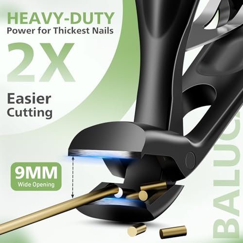 Baluca Black Medium Handle Ergonomic Toenail Clippers for Thick Nails - No Lock, Long Non-Slip Handles