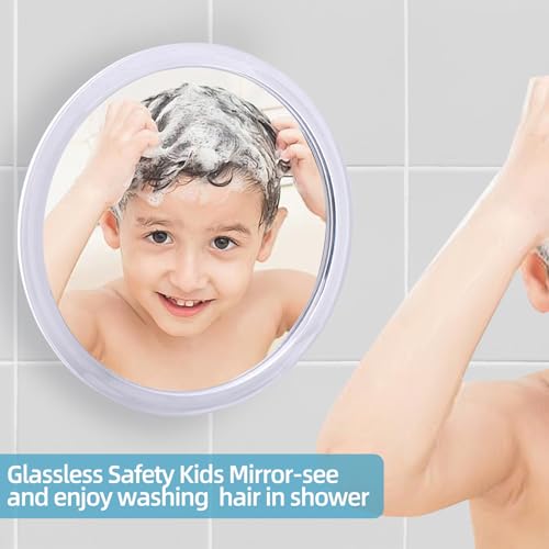 Fogless Shower Mirror for Shaving and Makeup with 3 Removable Powerful Suction Cups, Shatterproof Anti Fog Mirror for Shower and Bathroom, Glassless Safety Kids Mirror