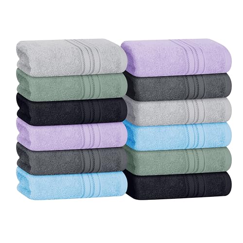 BOUTIQUO Multicolor Set of 12 Ultra Soft Cotton Washcloths 12x12 Inches - Face & Body Towels