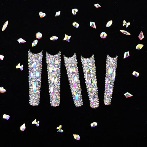 Kaipheiquan AB Nail Rhinestones Set - 200 Special-Shaped Big Crystals + 3050 Flatback Round Rhinestones for Nail Art, Jewelry & DIY Crafts, Nail AB Variation