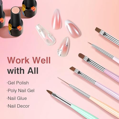 6-Piece Nail Art Brush Set with Liner & Dotting Pens - TOCOLES