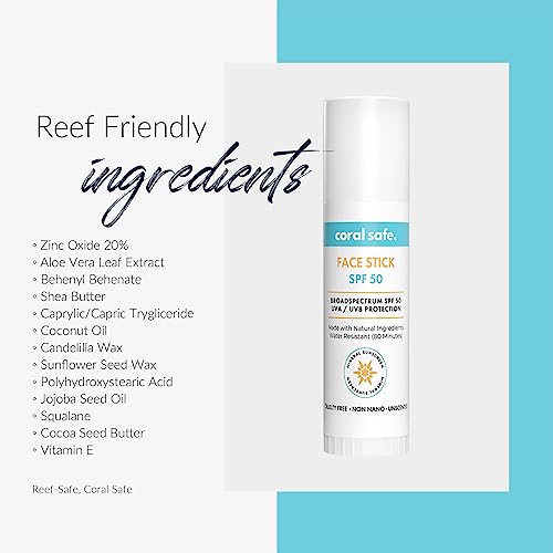 Coral Safe Reef Safe Sunscreen SPF 50 Face Stick Travel Size 0.5oz Biodegradable Zinc Mineral