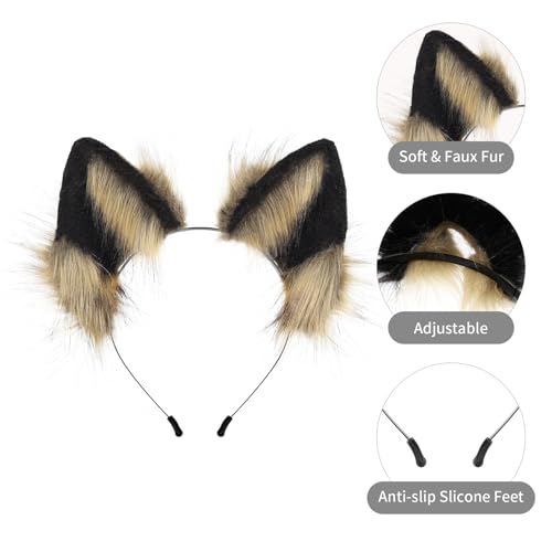 White Furry Cat Wolf Fox Ears Headband for Halloween Cosplay