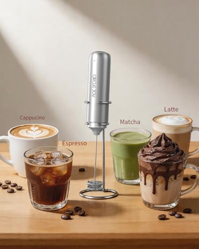 CIRCLE JOY Rechargeable Milk Frother with Stand - Dual Spring Whisk for Lattes & Cappuccinos