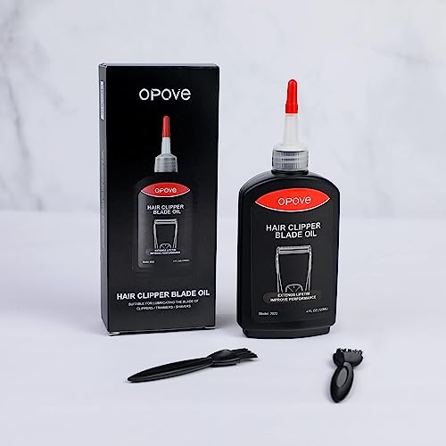 Opove Premium Hair Clipper Blade Lubricating Oil for Clippers, Trimmers, Groomers, Rust Prevention, 4.05oz/120ml, 1 Pack with Clean Brushes