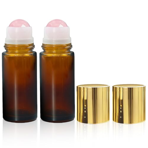 Pink 2 Pack 50ml Rose Quartz Roller Bottles for Essential Oils