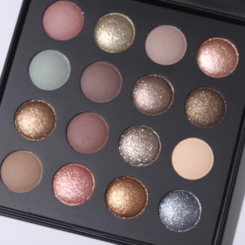 UCANBE 16-Shade Baked Eyeshadow Palette – Matte, Satin & Glitter Neutrals