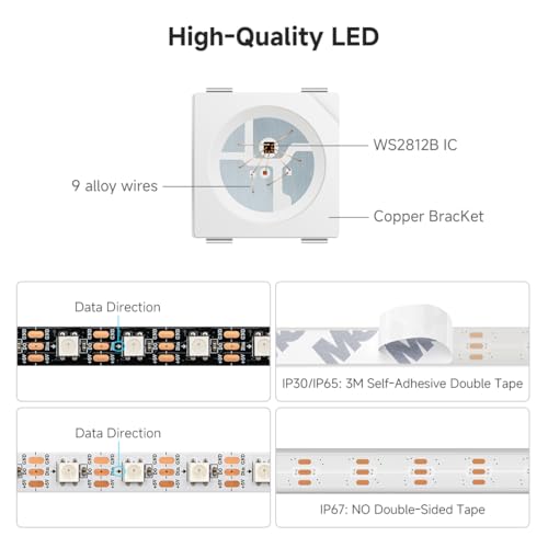 BTF-LIGHTING WS2812B RGB LED Strip - Individually Addressable 3.28FT