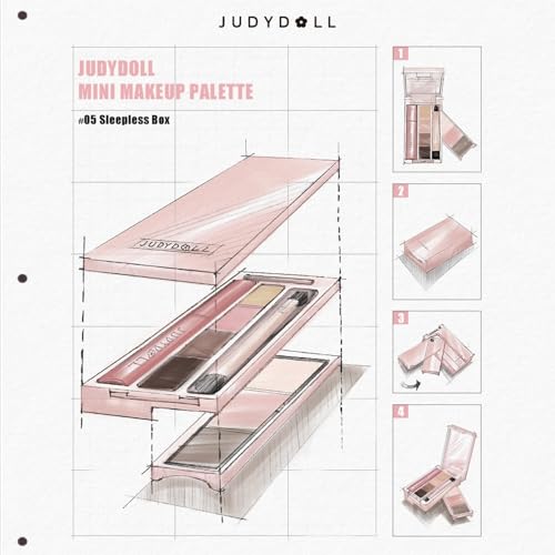 JUDYDOLL Portable Makeup Palette - All-in-One Face Makeup Kit, Contour & Highlighter for Warm & Cool Skin Tones, Travel-Friendly Cosmetic Palette (05 Sleepless Box (with Liquid Lipstick))