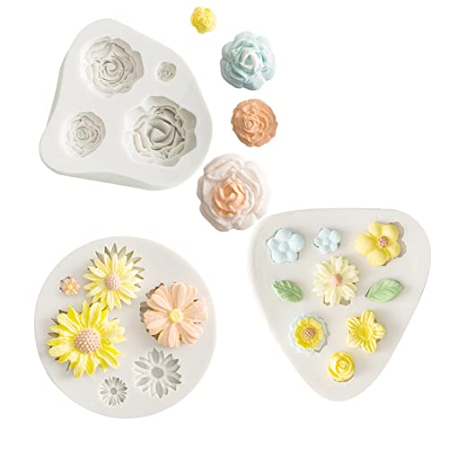 KALAIEN 3-Piece Flower Fondant Cake Mold Set - Daisy & Rose