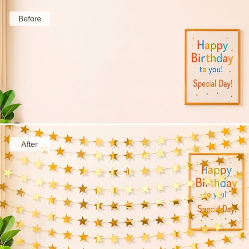 Gold Star Garland - 10 Pack, 130 Feet Party Decoration for Events