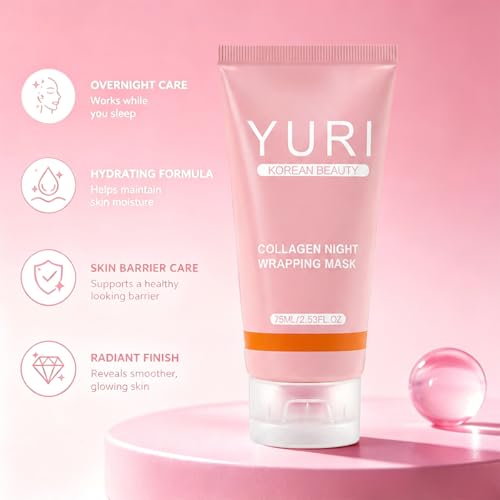YURI Collagen Overnight Peel Off Mask - Hydrating & Firming, 2.54 Fl Oz