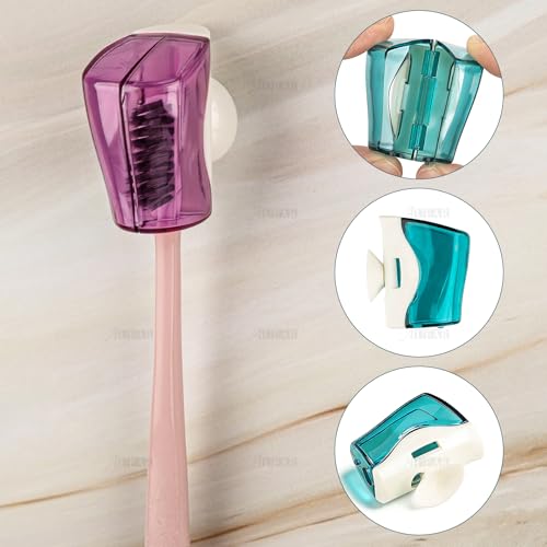 AUEAR 3-Pack Toothbrush Head Covers with Suction Cup, Anti-Dust Mirror Holder Case for Bathroom, Travel