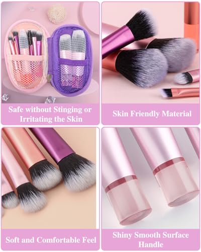 Colorful Mini Travel Makeup Brush Set - 14 Pcs Portable Cosmetic Kit for Women & Kids