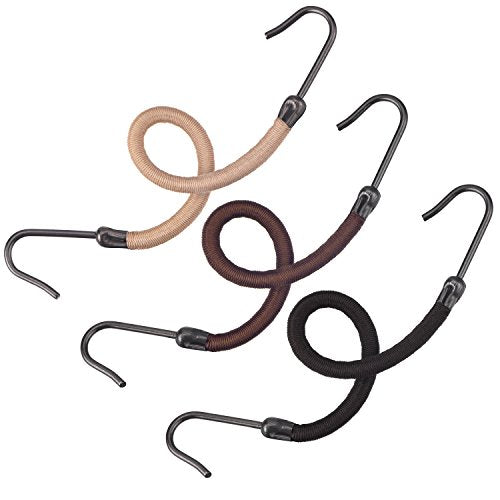 Hotop 15 Pcs Elastic Ponytail Hook Hair Ties for Thick Curly Long Hair - Black, Brown, Apricot