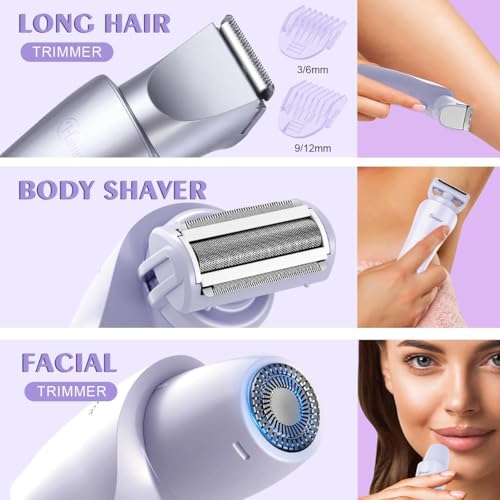 Hatteker Women's Electric Shaver Trimmer - Purple, Waterproof 3-in-1