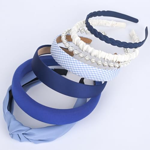 Blue 7PCS Non-Slip Trendy Headbands for Women & Girls - Fashion Hair Accessories