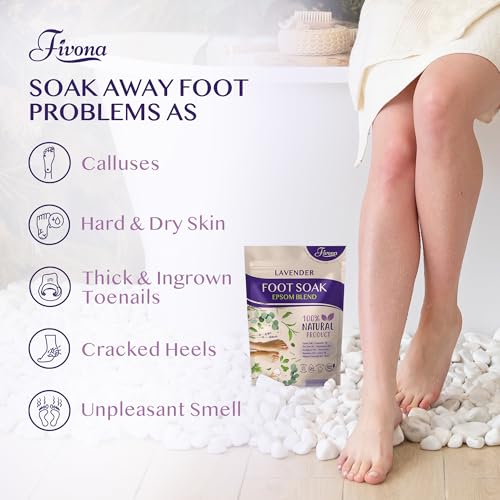 Fivona Lavender Foot Soak Blend 14.1oz - Calming Epsom Salt for Relaxing Pedicure & Callus Softening