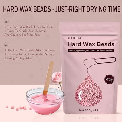 Hard Wax Hair Removal Beads - Painless Waxing for Sensitive Skin, Full Body Wax Beans with 20 Sticks for Women Men Bikini Brazilian, Armpit, Home Use (Rose, 1.1lb/17.6oz)