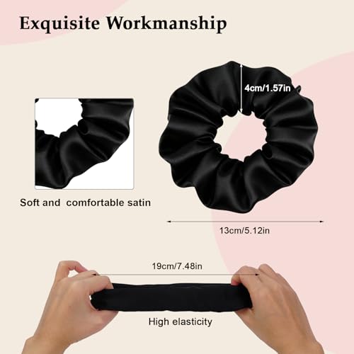 8-Pack Black Satin Scrunchies for Women – No-Crease Hair Ties