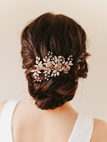 Rose Gold Rhinestone Bridal Hair Comb - Handmade Wedding Accessory