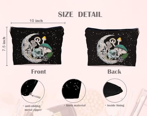Gothic Skull Moon Tarot Makeup Bag - Colorful Mushroom Design