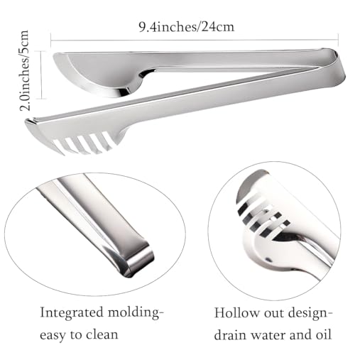 IAXSEE 2-Pack Stainless Steel Salad Tongs - Non-Slip, 9.5 Inch Kitchen Utensils
