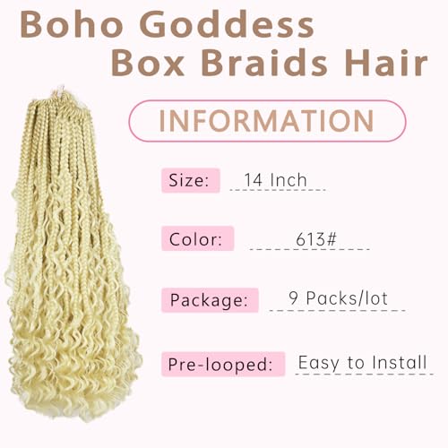 14 Inch Goddess Boho Box Braids - Pre-Looped Crochet Hair (9 Packs)