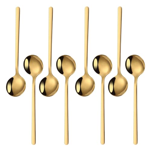 Gold Stainless Steel Coffee Spoons Set - 8-Piece, 5.24-Inch Dessert Spoons