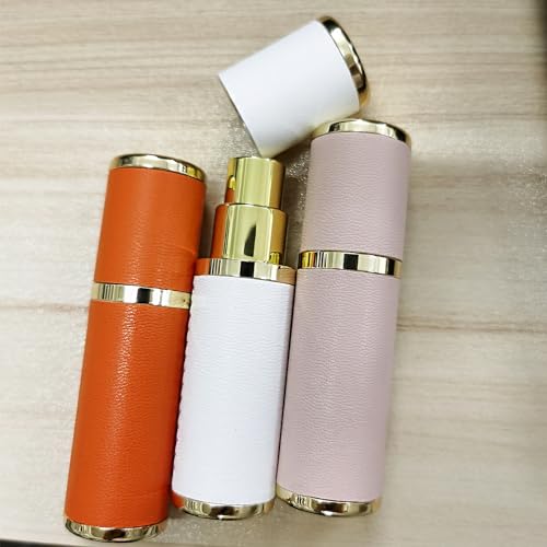 LUEXBOX 3 Pack Mini Refillable Perfume Bottles - Travel Atomizers in White, Pink & Orange