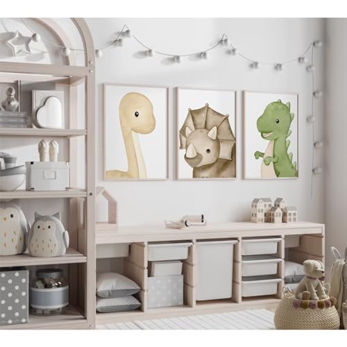 Dinosaur Wall Art for Kids - 12x16 Inch Canvas Prints Set of 3