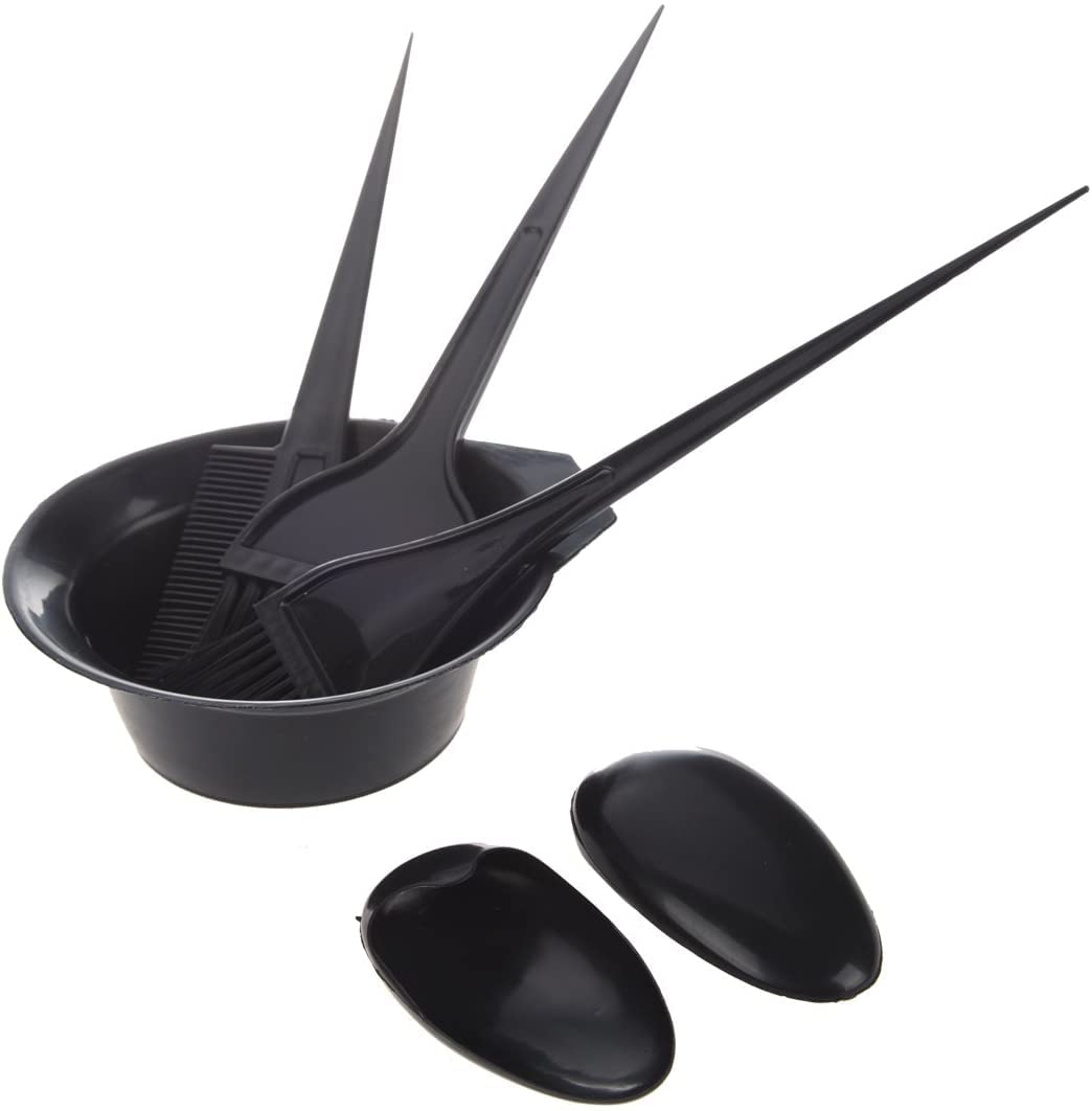 Hair Coloring Kit - 5Pcs Hairdressing Brushes & Bowl Combo | Professional Black Tint Tools