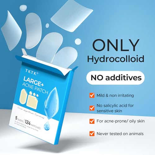 TKTK Hydrocolloid Pimple Patches, 124 Count XL Acne Strips (Pack of 2)